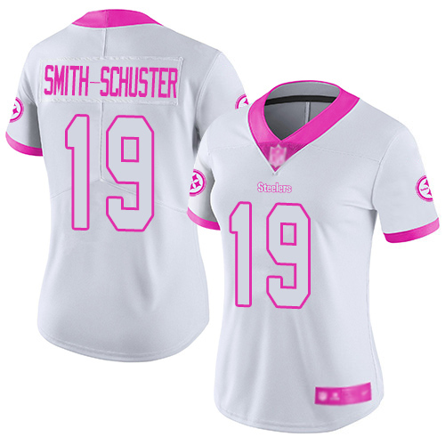 Women Pittsburgh Steelers Football #19 Limited White Pink JuJu Smith Schuster Rush Fashion Nike NFL Jersey->youth nfl jersey->Youth Jersey